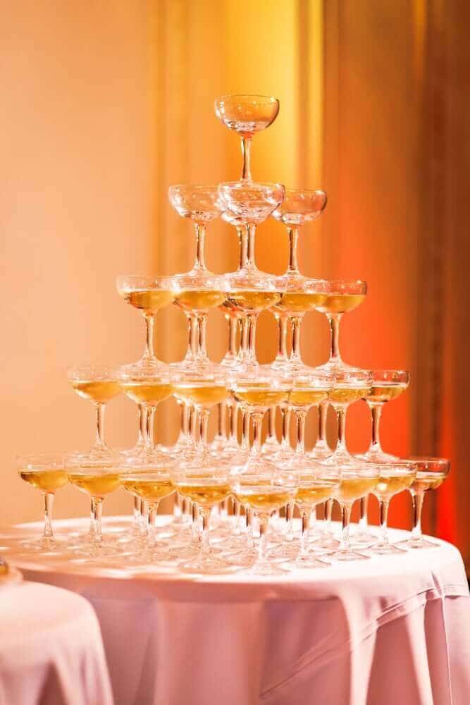 Champagne pyramid for murder mystery party