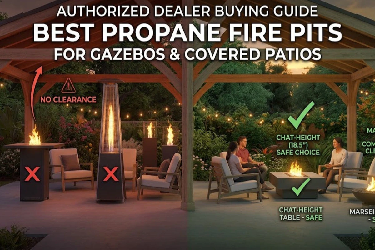 side by side comparison of the examples of the best propane fire pits for gazebos and covered patios