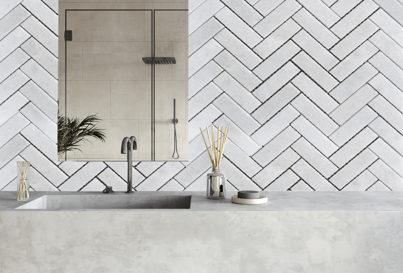 Carrara Marble Mosaic Herringbone Tiles﻿; Pick It!
