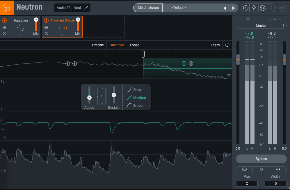 Neutron's Transient Shaper gives you three independent bands for frequency-specific implementation
