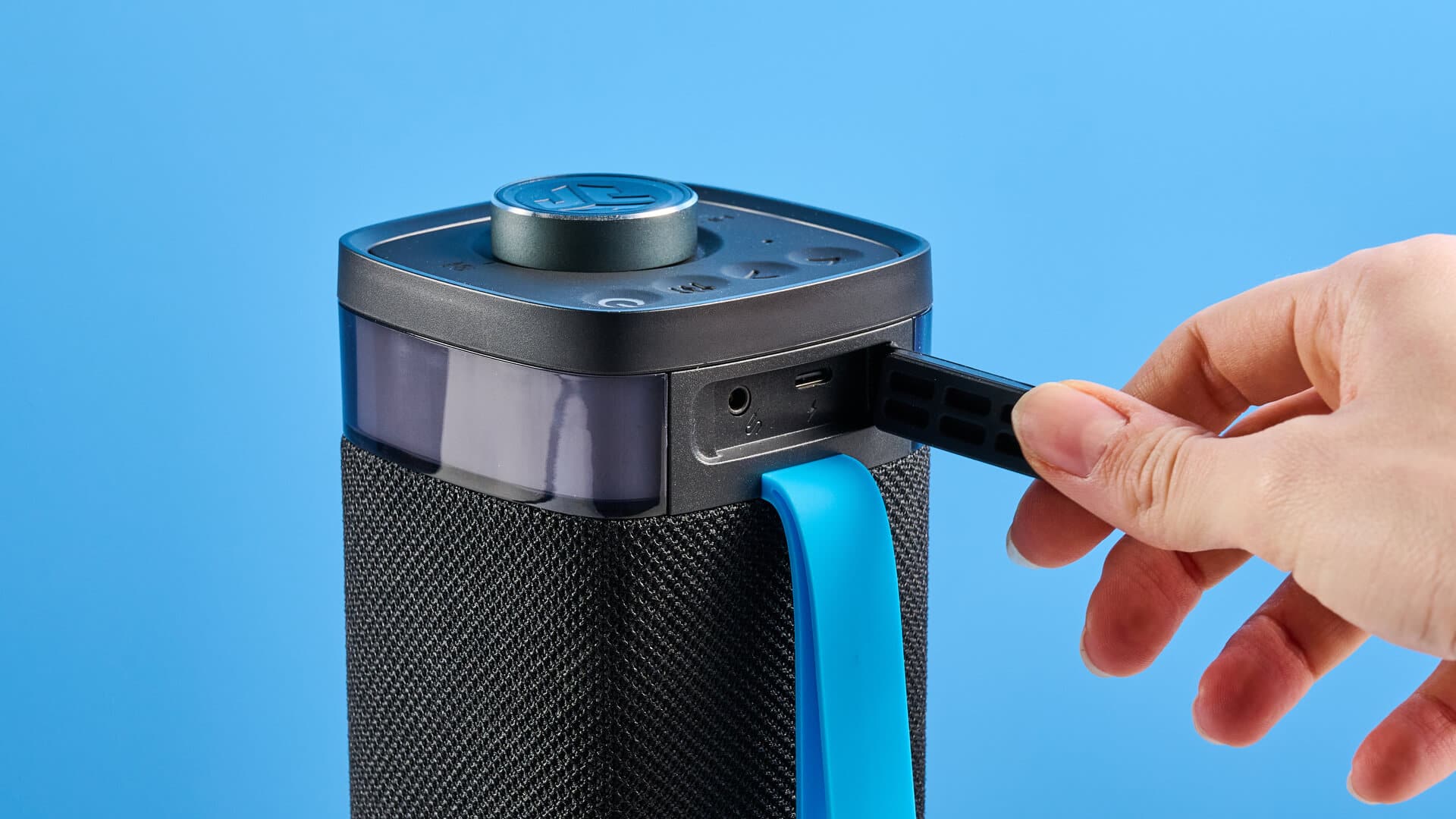 Close-up of JLab JBuds Party controls