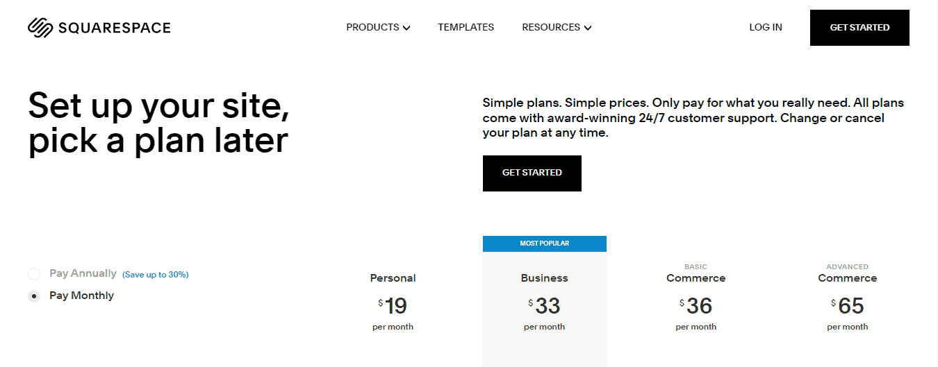 Squarespace pricing