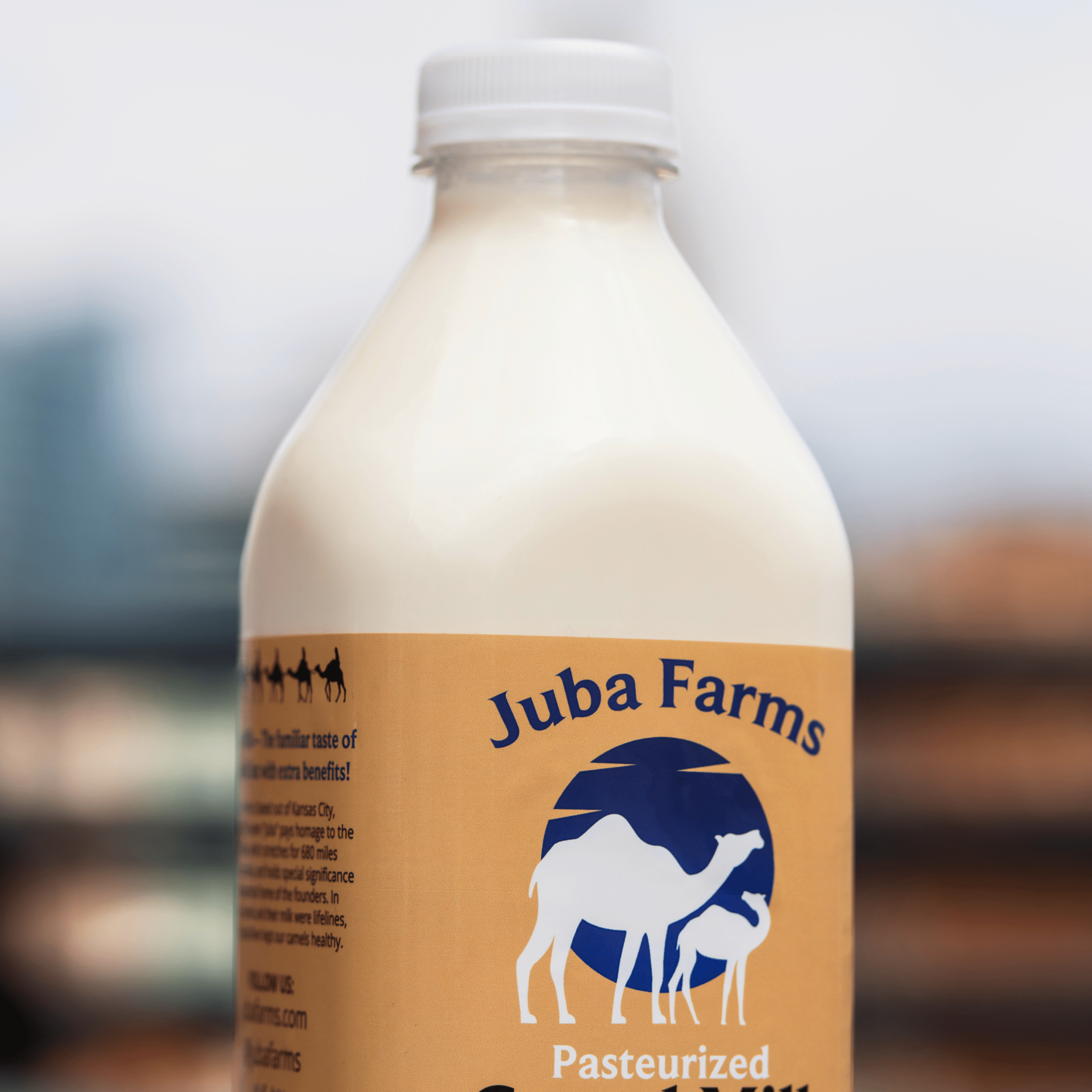 Juba Farms pasteurized camel milk bottle, ingredients 100% camel milk