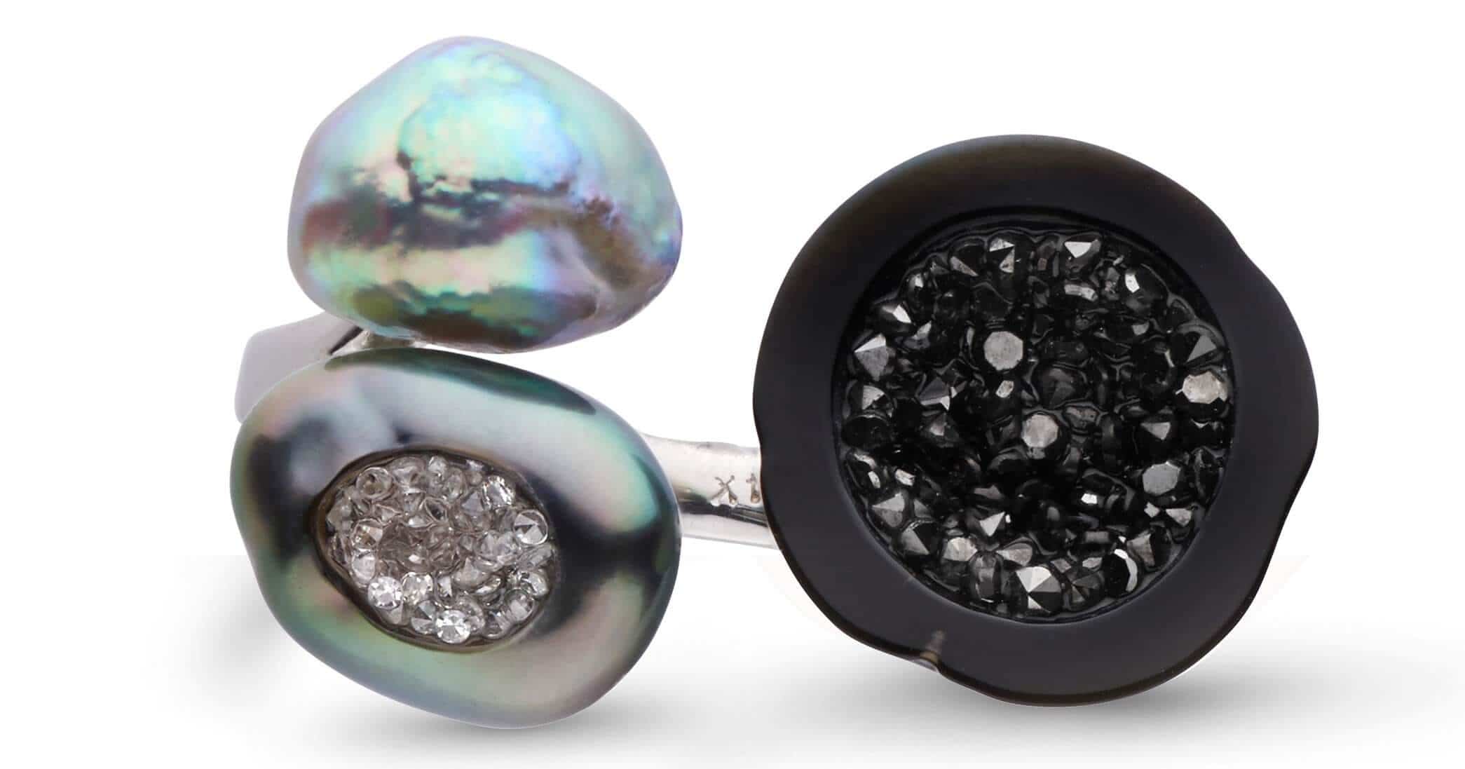 little h pearl geode earrings