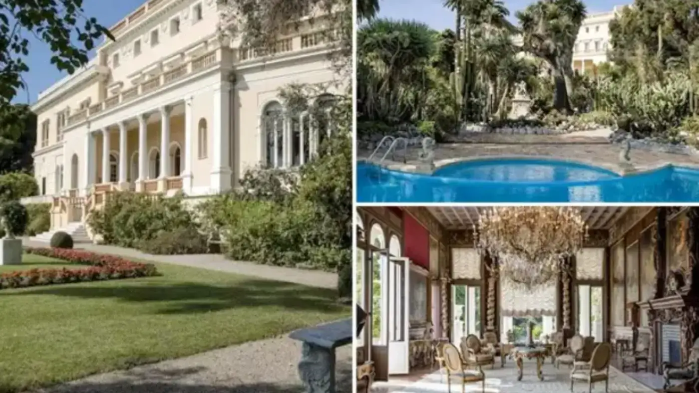 A glimpse into a world of luxury: a collage featuring a magnificent mansion, a serene garden, and a lavishly decorated interior.