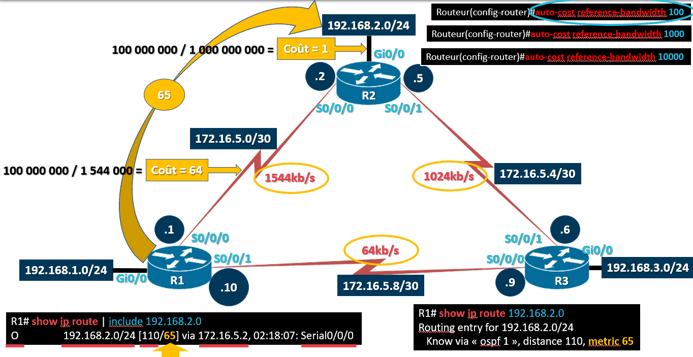La métrique OSPF et en-tête OSPF