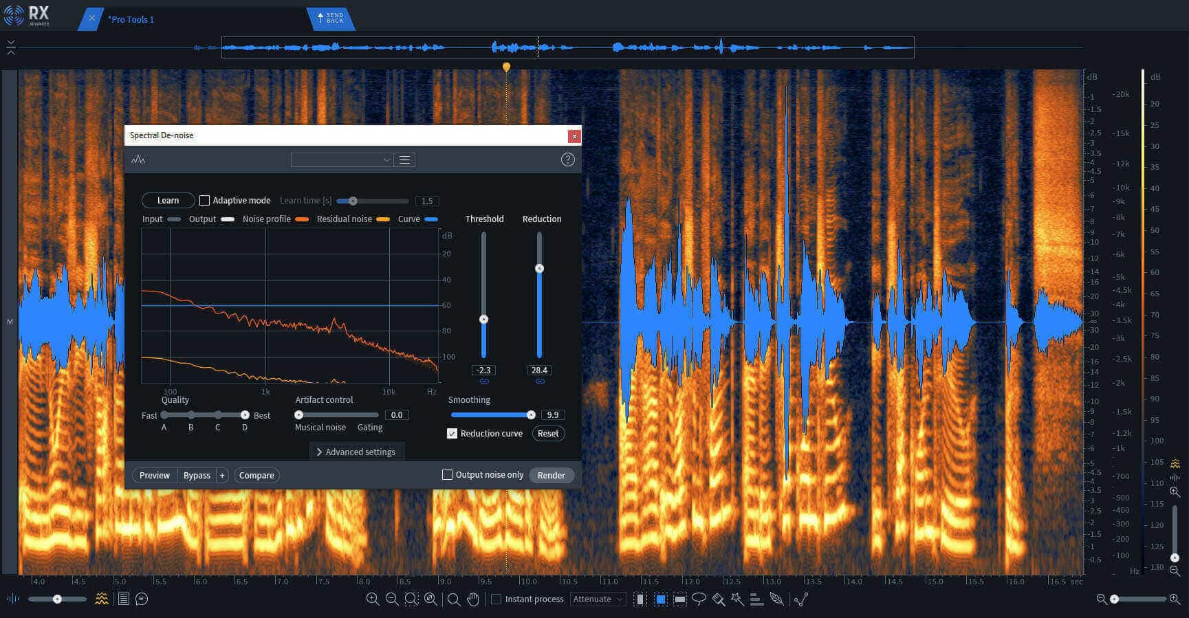 Repaired audio after removing high frequency buzz with RX Spectral De-noise