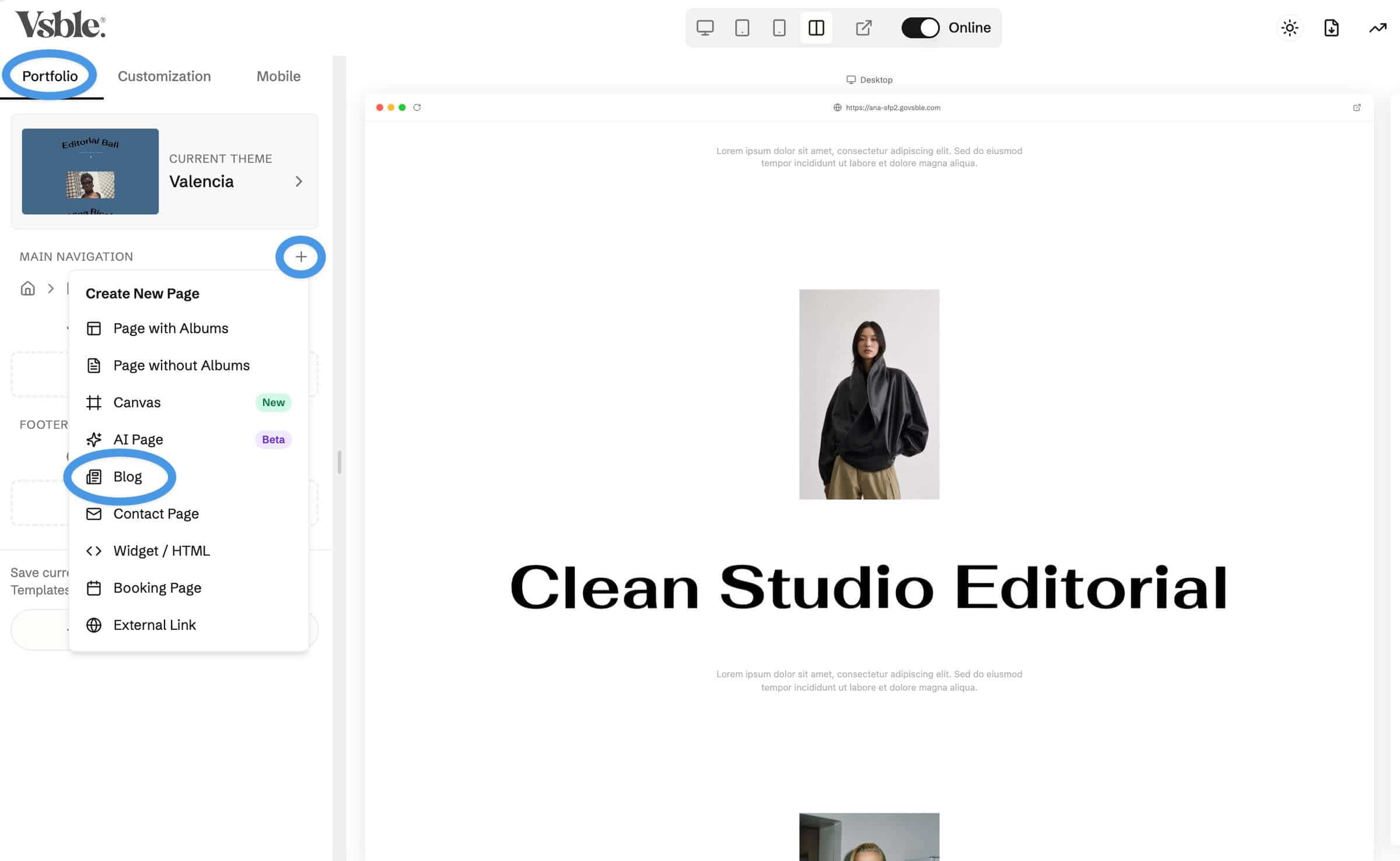 Adding a blog page in Vsble