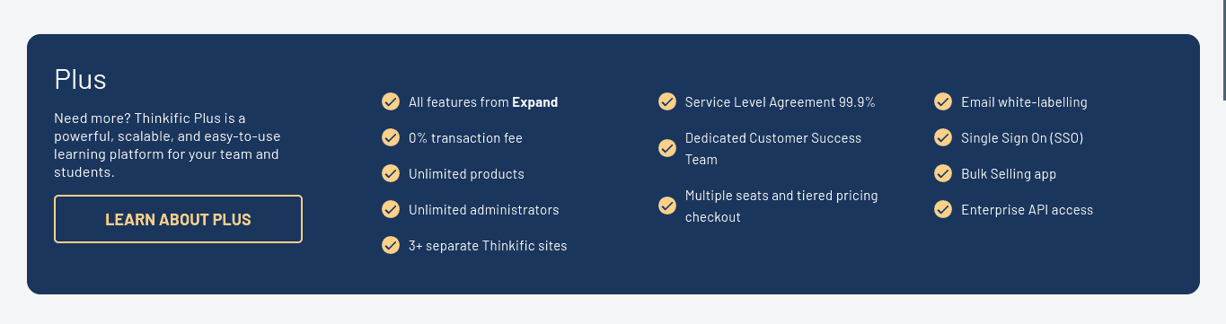 Thinkific vs Teachable: Thinkific Plus add on