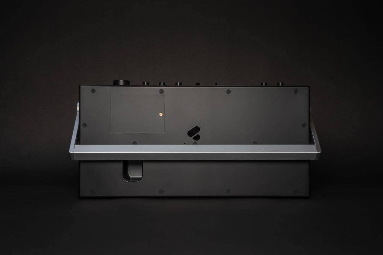 Boombox angled view highlighting battery compartment