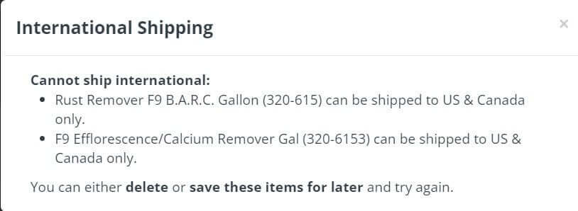 Shipping restriction notice — US and Canada only