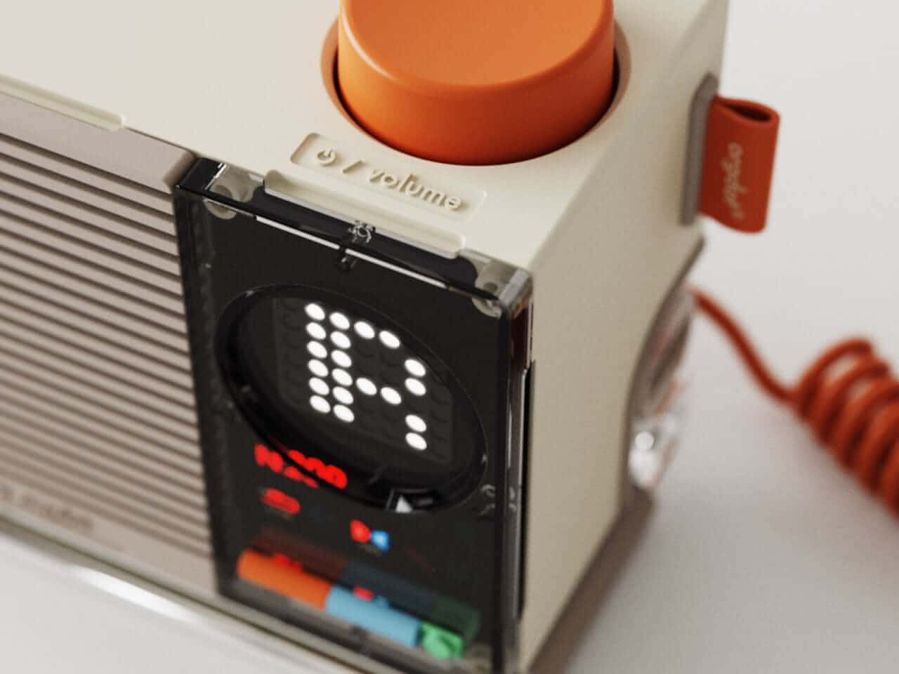 Front-on view of Orgdot N200 speaker with pixel display