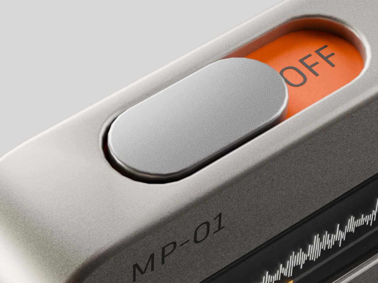 MP-1 rear view showing subtle branding and USB-C port