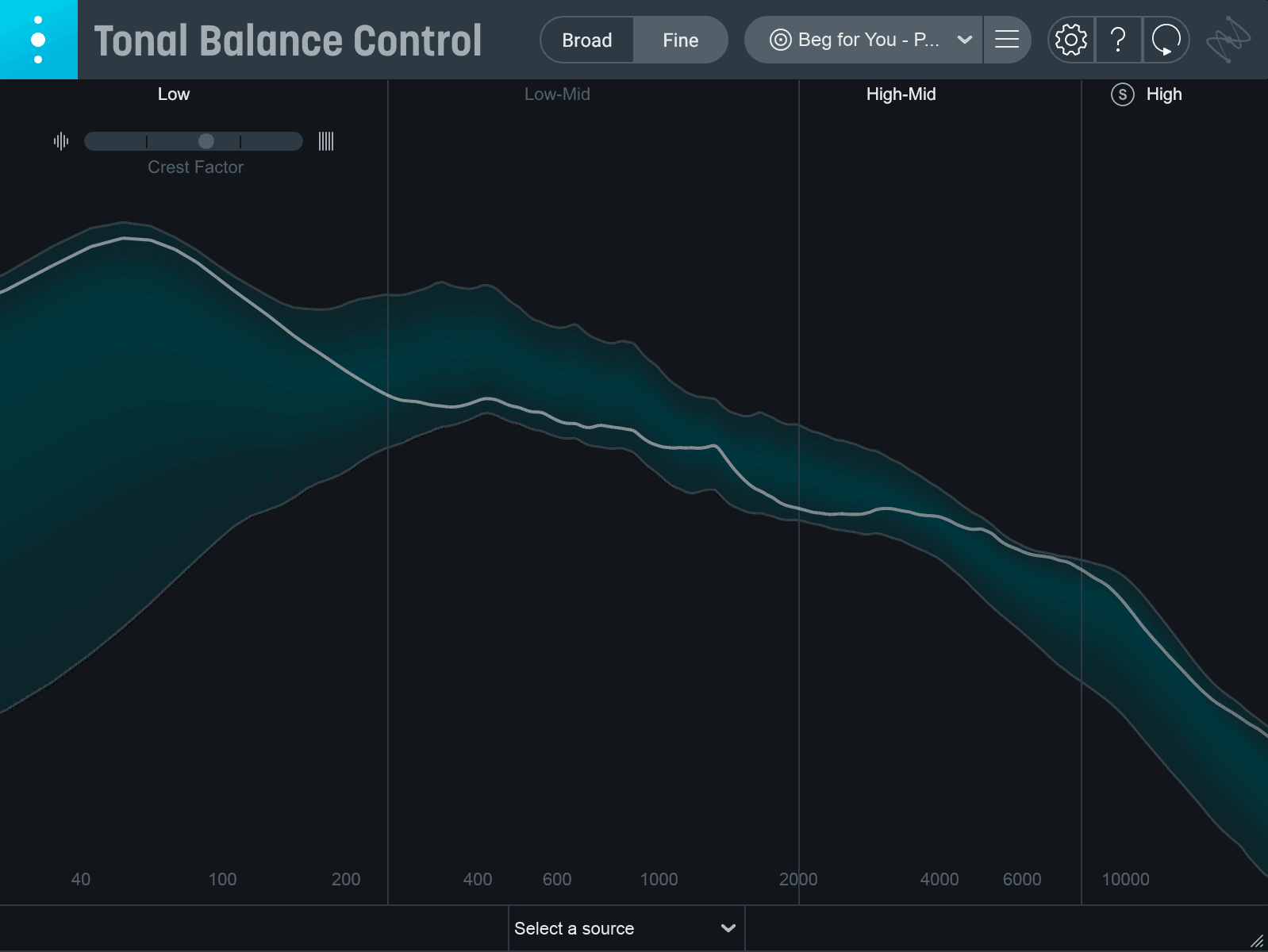 “Beg for You [Pocket Remix]” Tonal Balance Control curve
