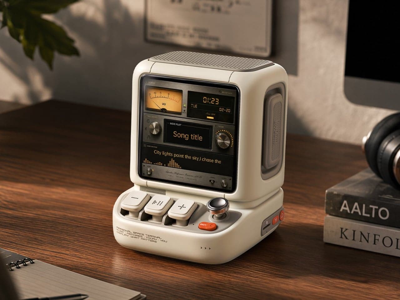 Divoom Astrotoo desktop speaker with its colorful display