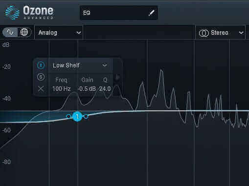 Low shelf EQ filter shape in Ozone