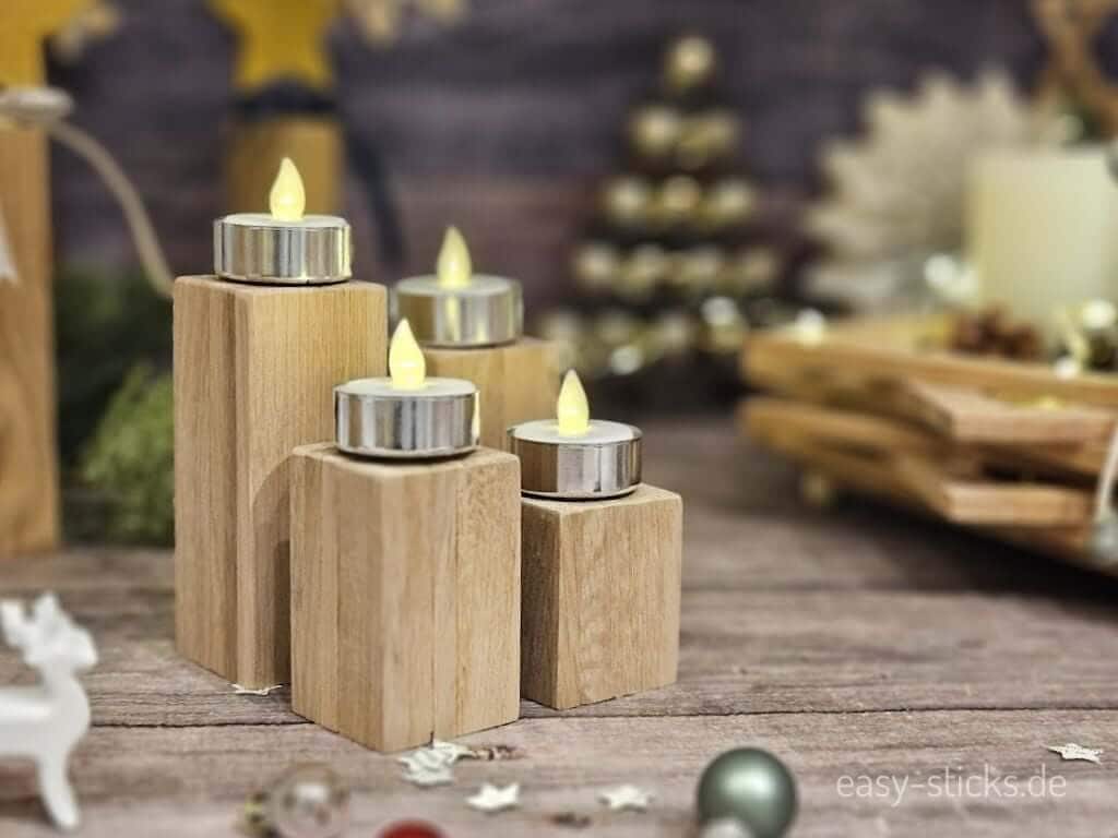 moderne schlichte Teelichthalter aus Easy-Sticks Holz