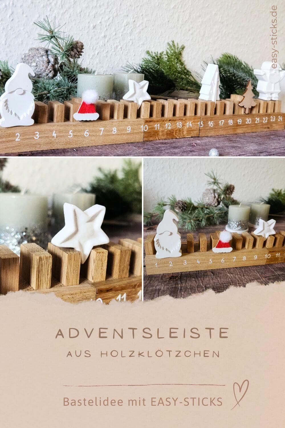 Adventsleiste aus Holzklötzchen pin