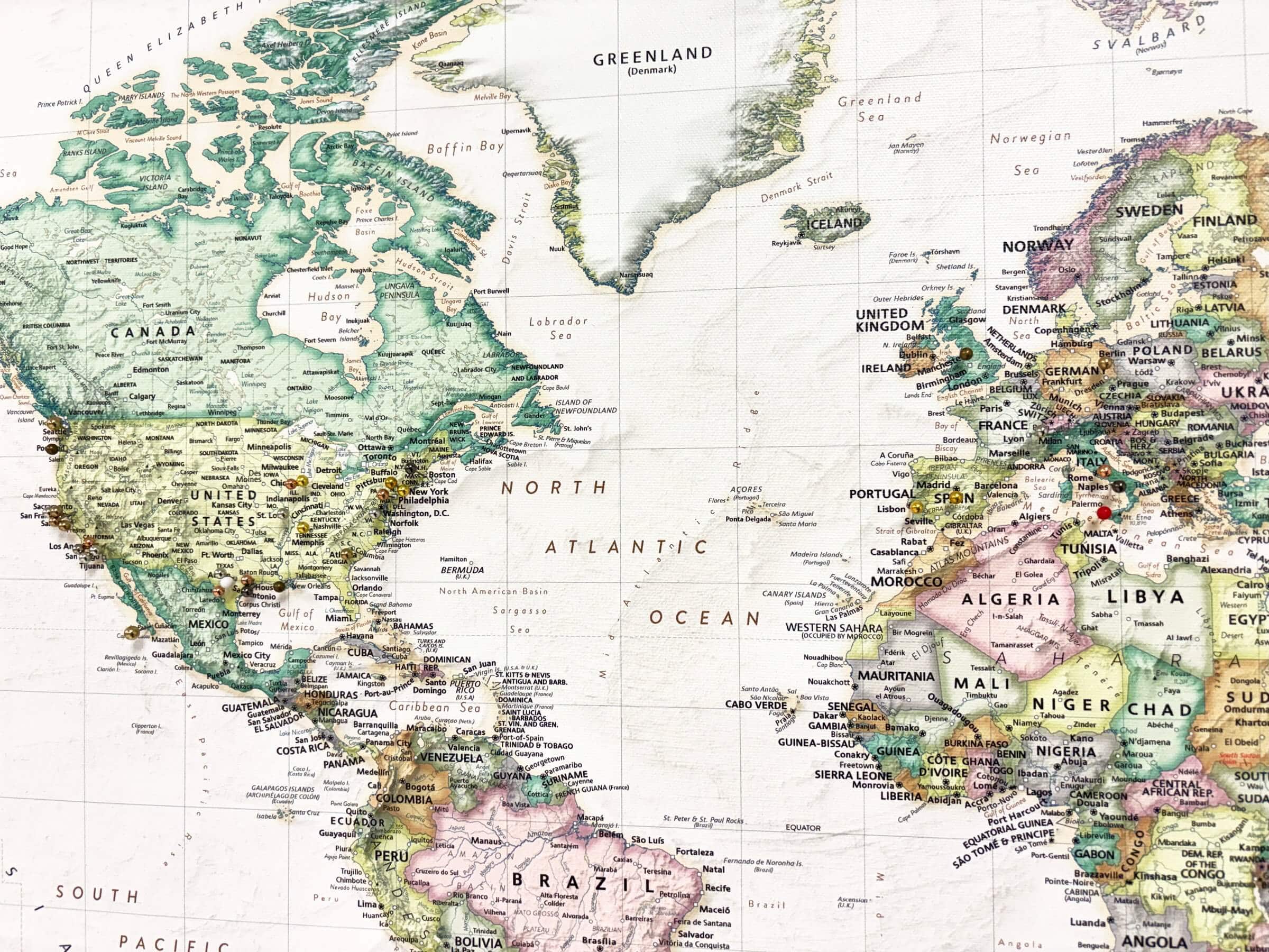 Push Pin World Map showing places marked by wedding guests