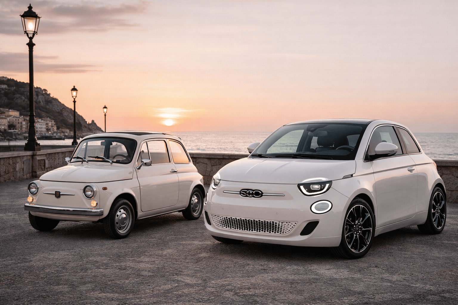 Fiat 500 original junto a la nueva versión