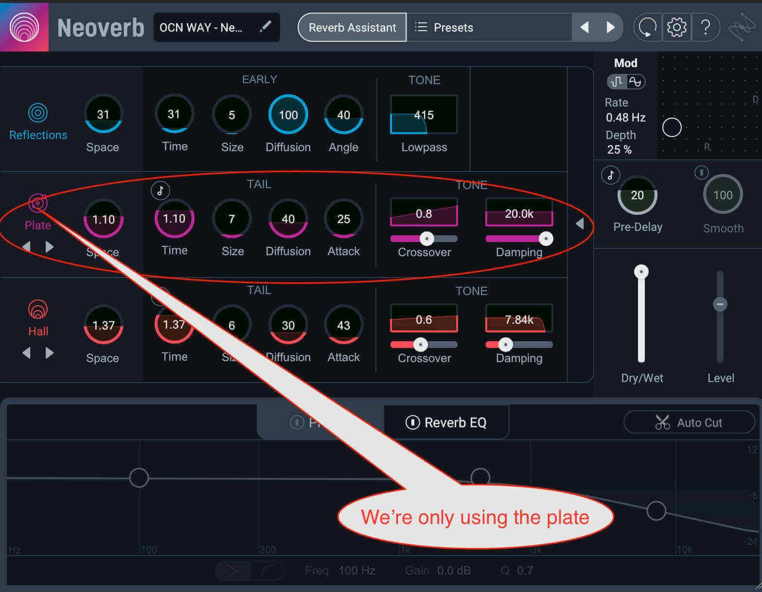 Plate reverb settings on guitar