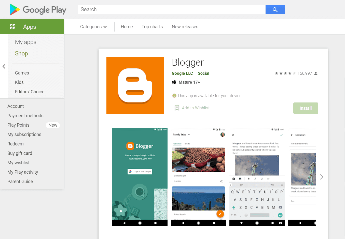Blogger mobile app