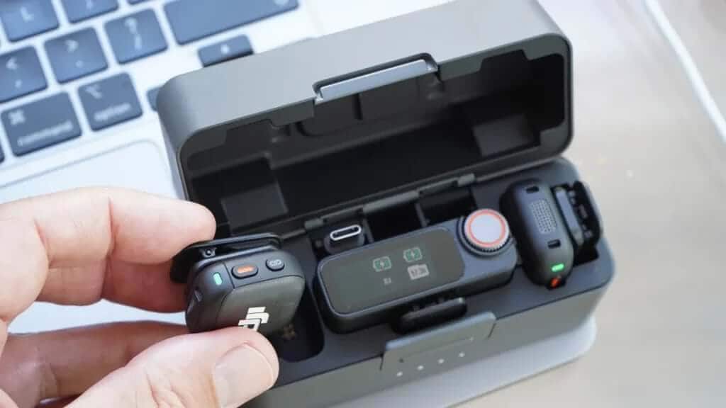 DJI Mic 3 compact design with charging case and accessories