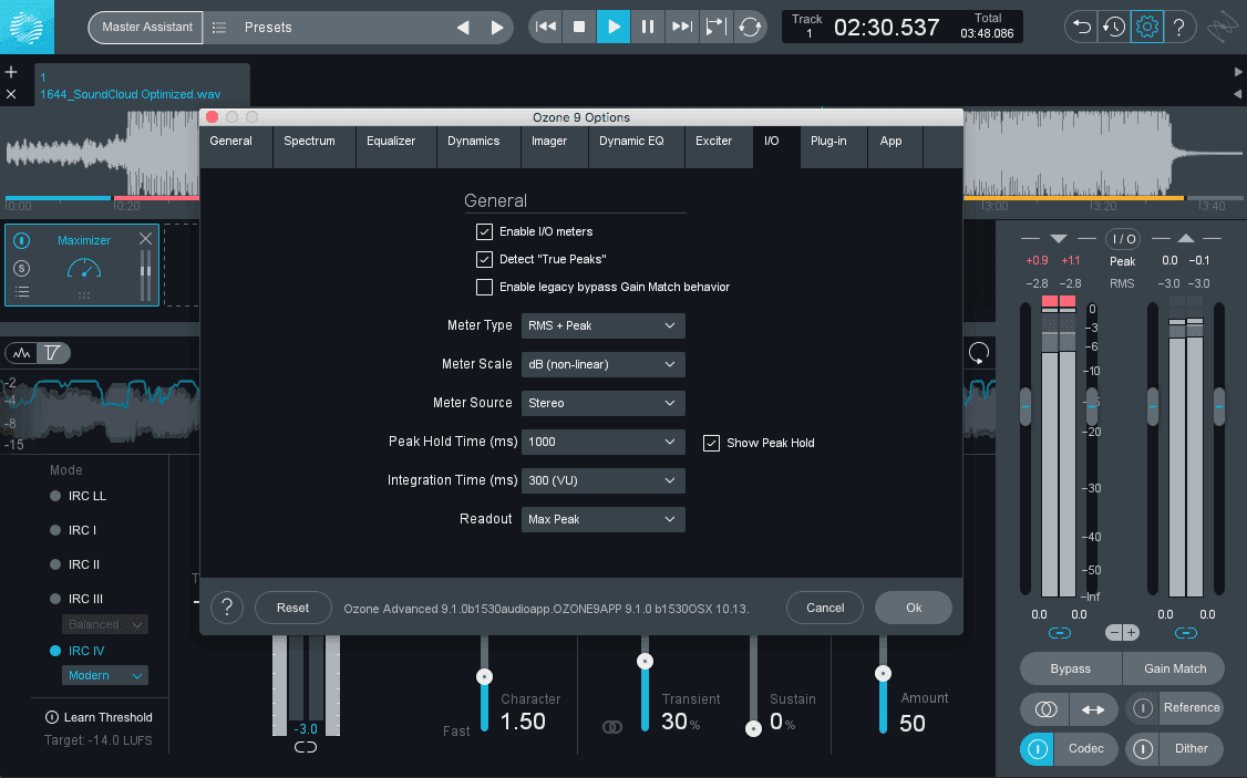 Checking post-encode peak headroom in Ozone 9