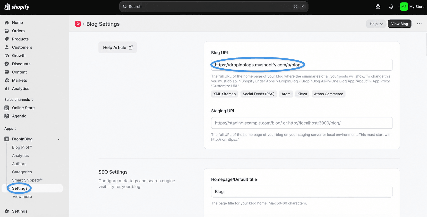 Shopify blog install step