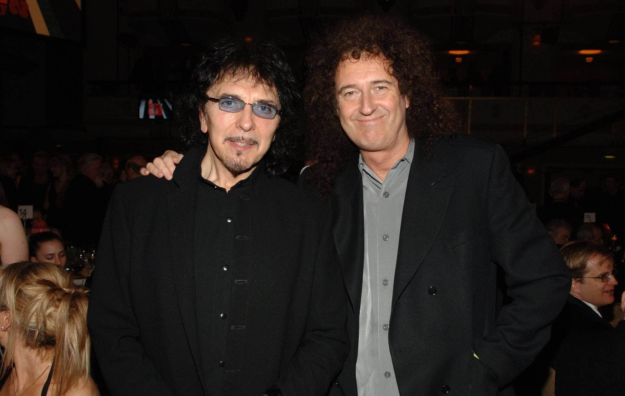 Brian May and Tony Iommi with custom Red Special guitars