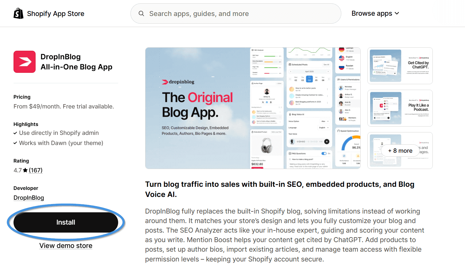 Shopify blog install step