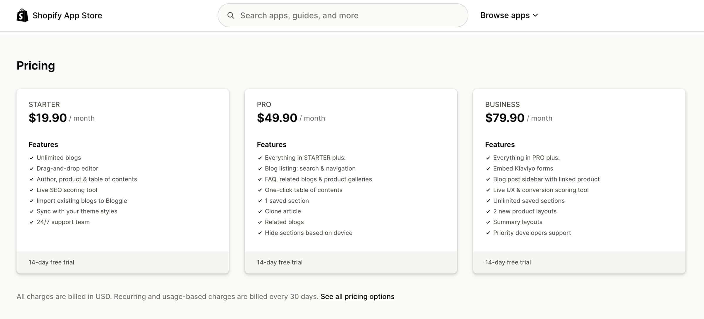 Bloggle's pricing plans