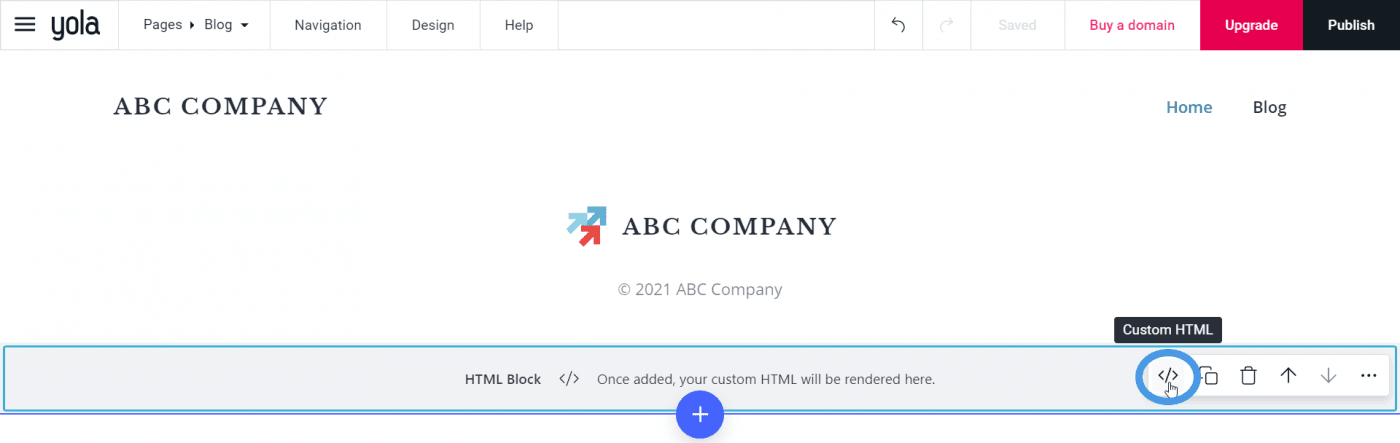 Yola custom html DropInBlog