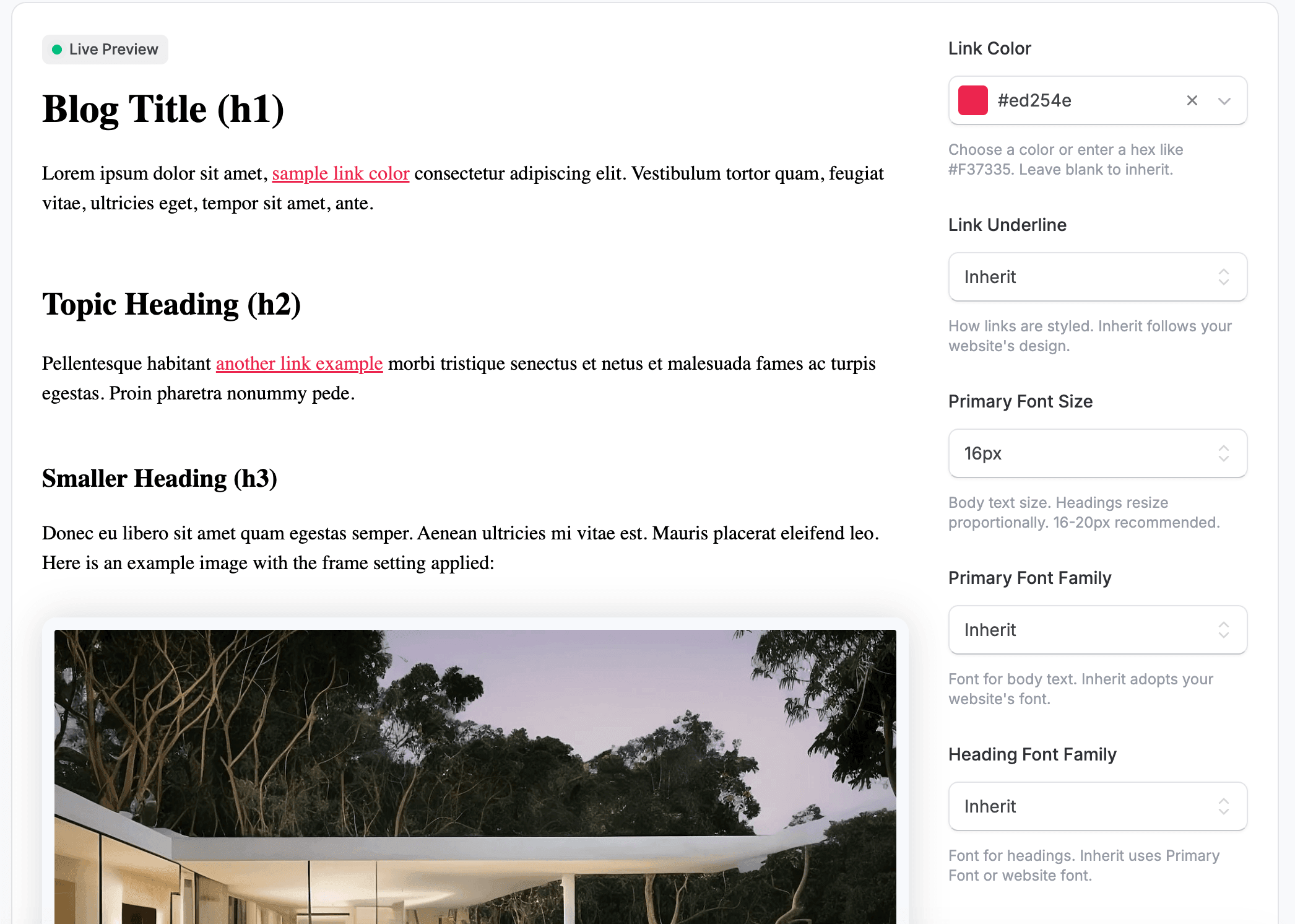 Design customizations in DropInBlog