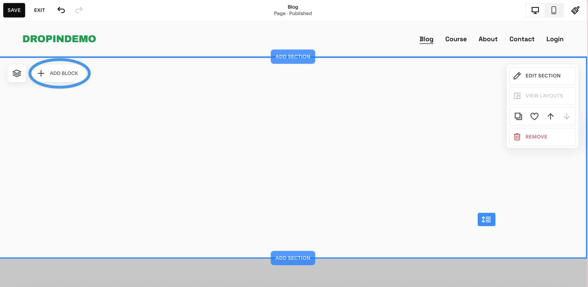 Adding a new block to a blog page