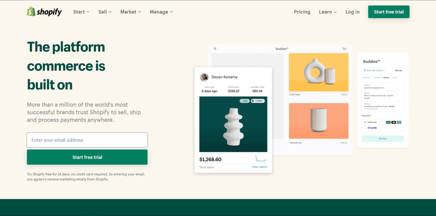 Shopify home page