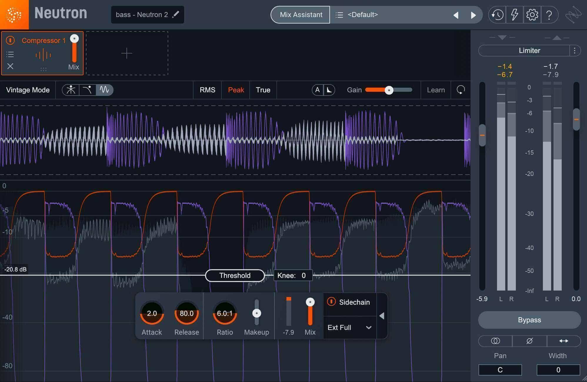 Neutron Pro’s Oscilloscope view for sidechain compression