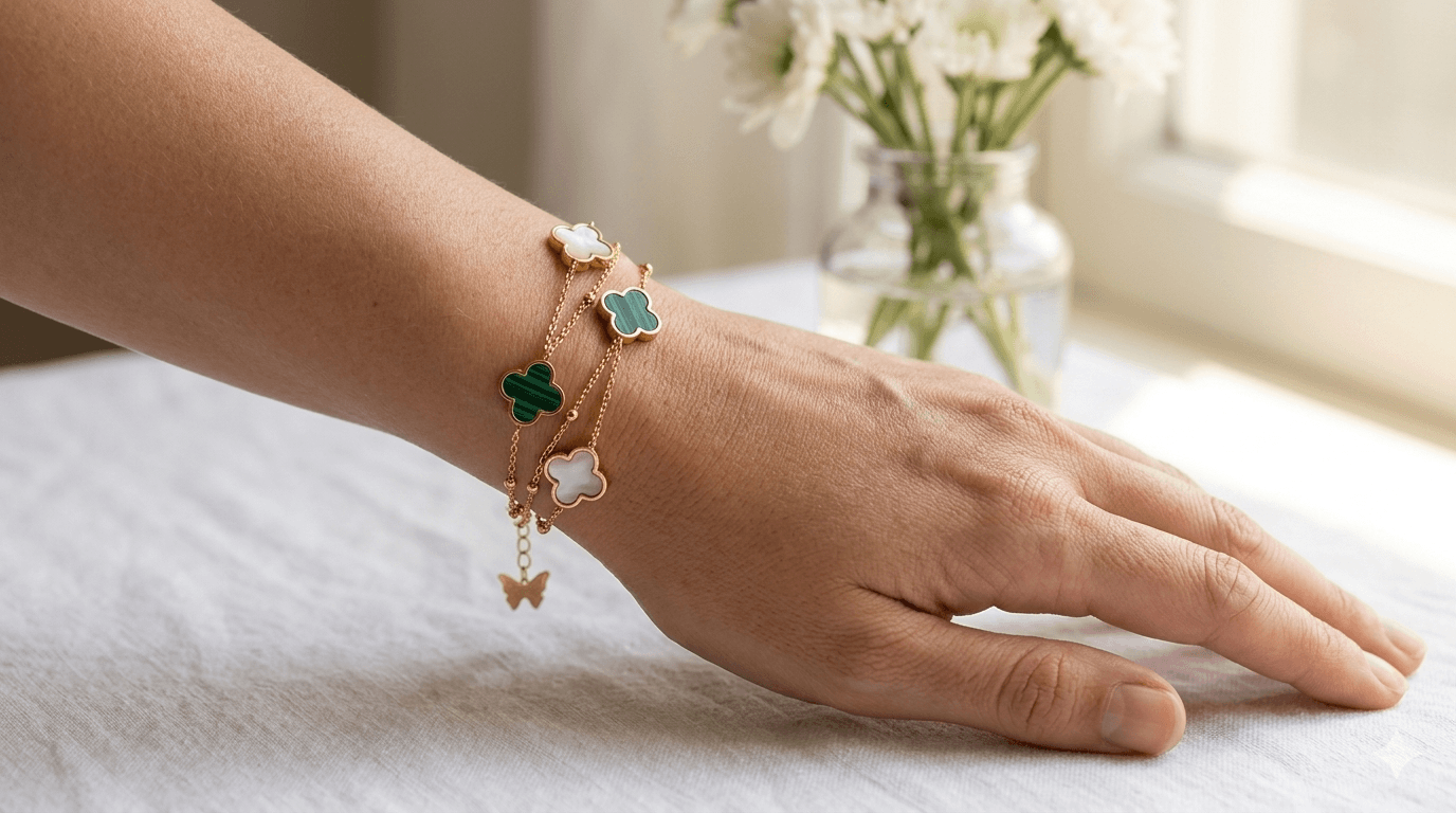 Double Strand Clover Charm Bracelet