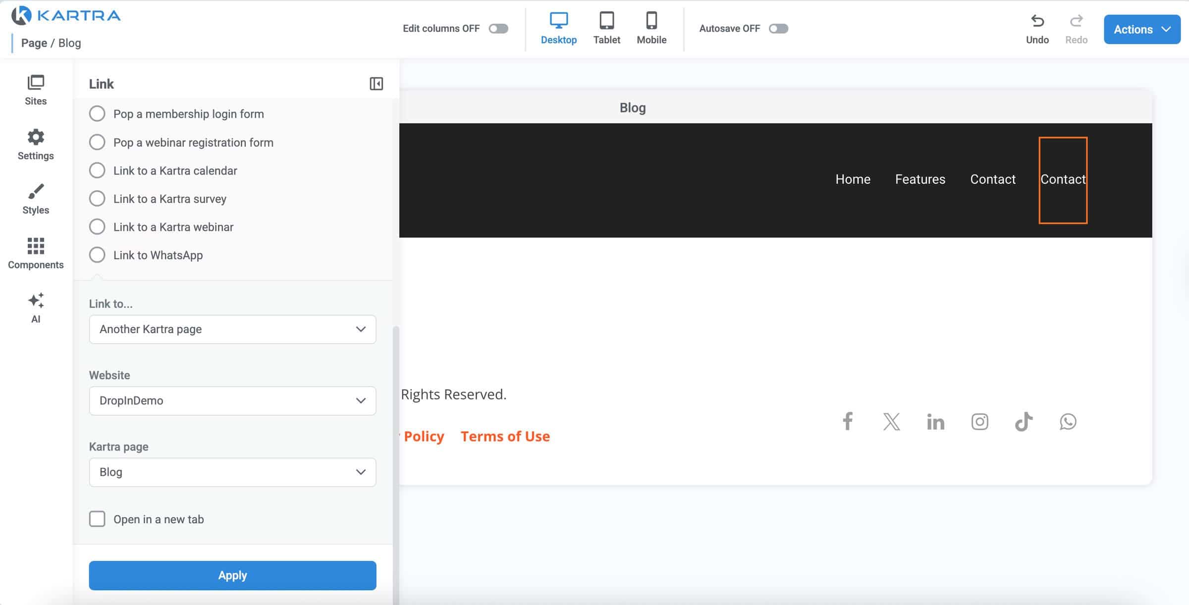 Kartra blog install step