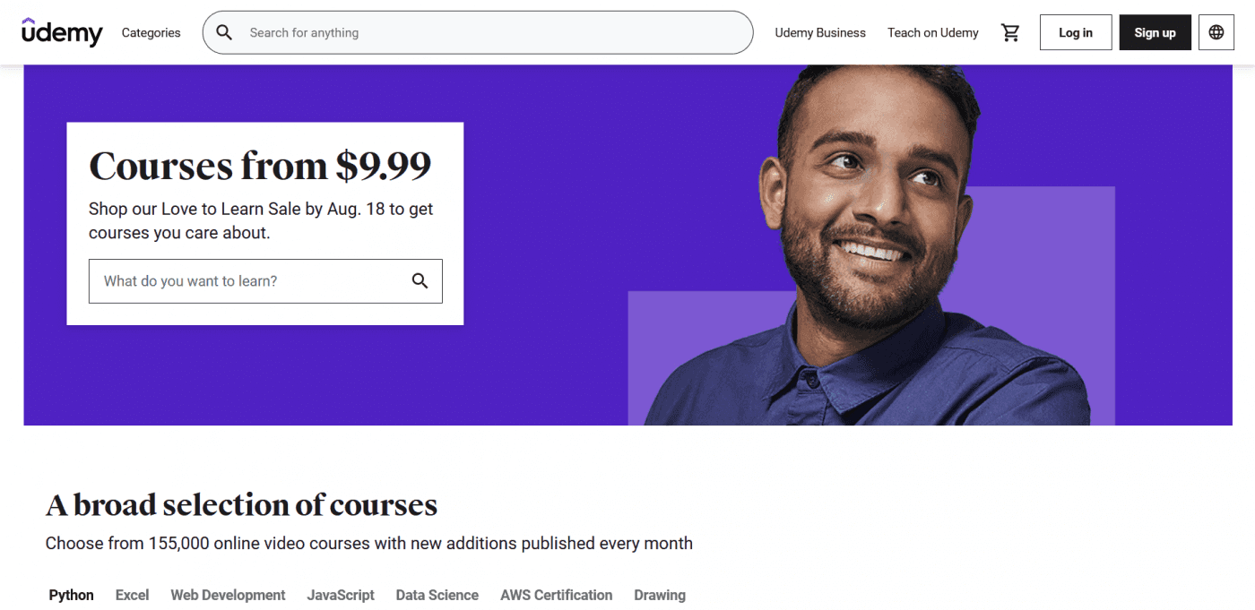 Teachable vs Udemy: Udemy home page