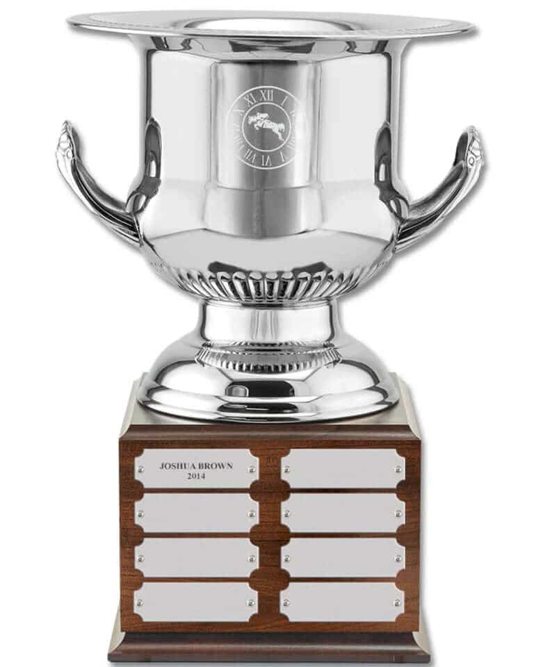 Custom engraved wine cooler silver awards presented on a perpetual base for timeless display of achievement.
