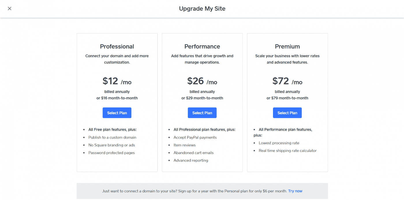 Weebly Square upgrade plans
