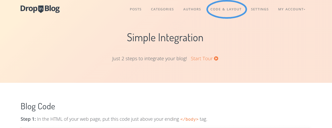 change the blog layout on duda: DropInBlog code and layout