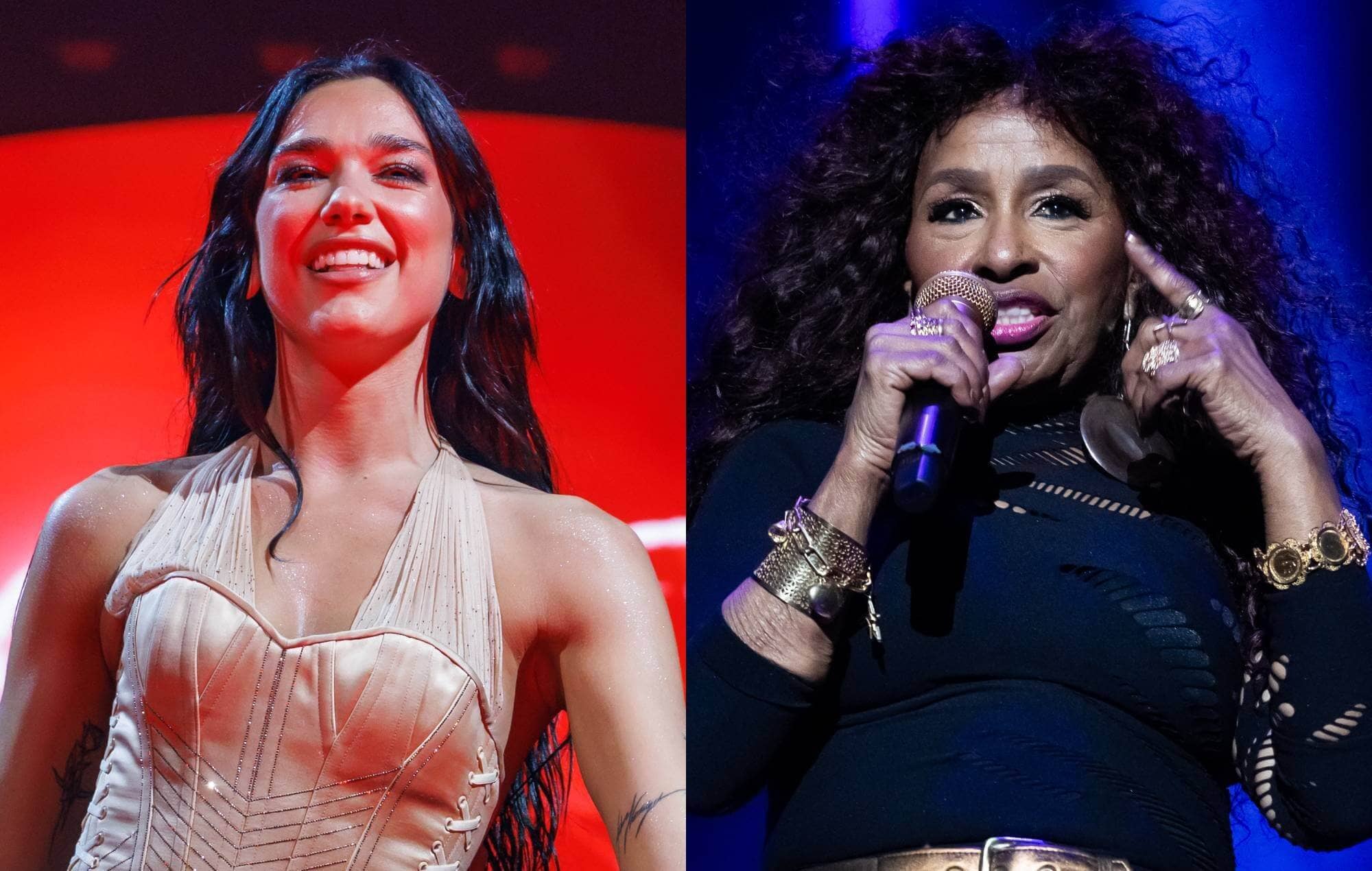 Dua Lipa and Chaka Khan performing on stage at Chicago’s United Center