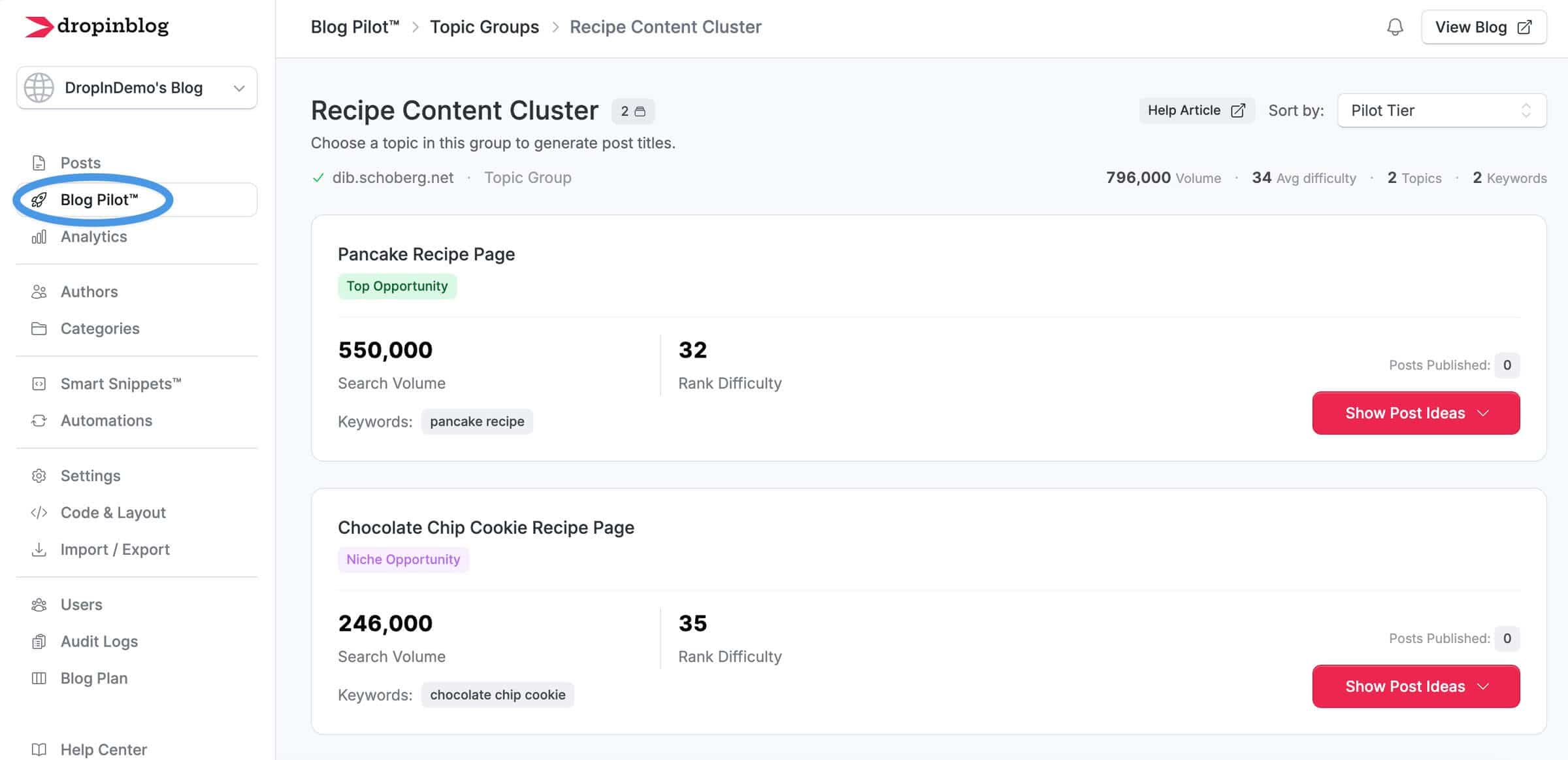 Accessing Blog Pilot™ from within the DropInBlog editor