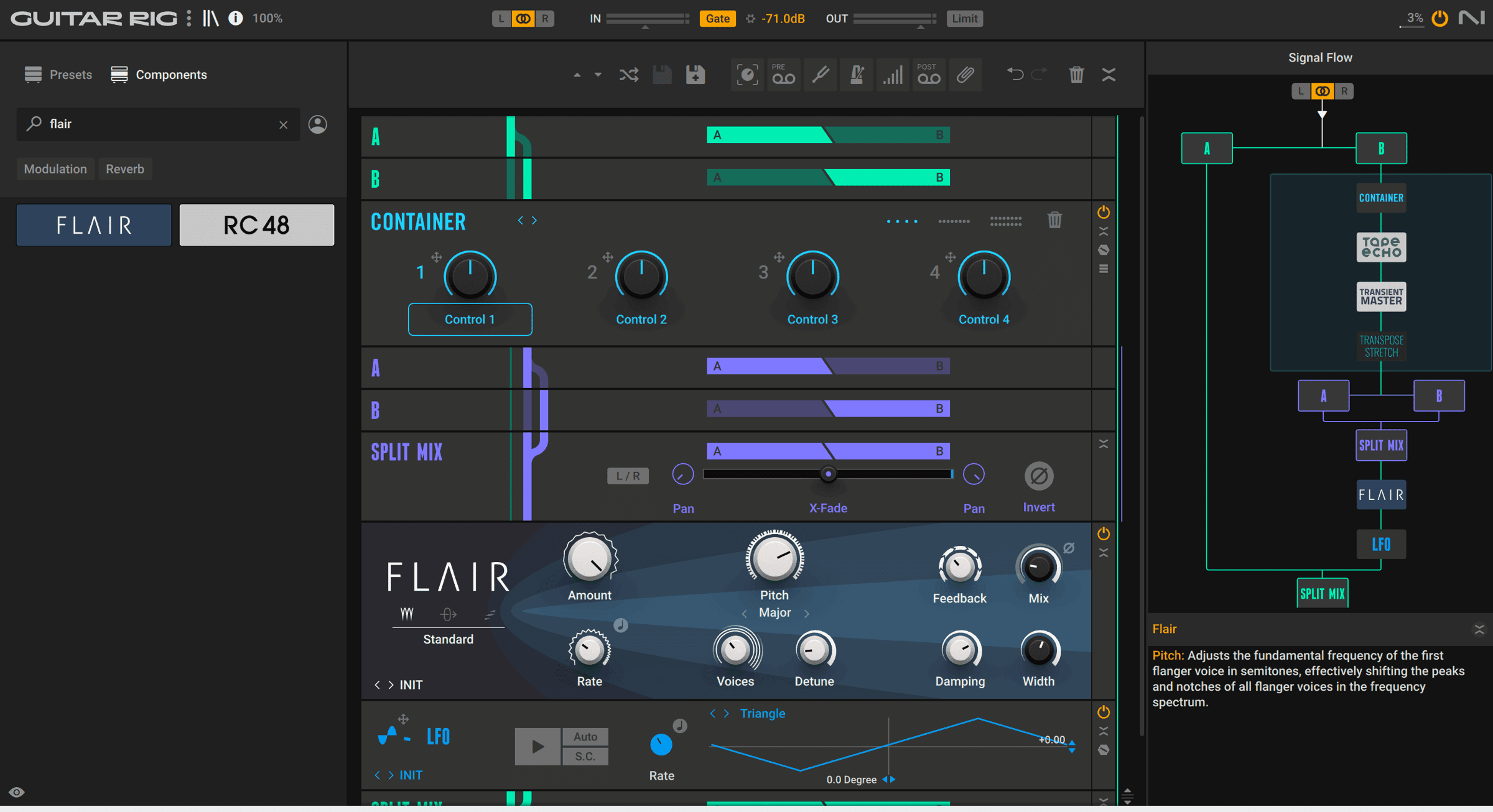 Swirling panning, multiple effects blended into the mix
