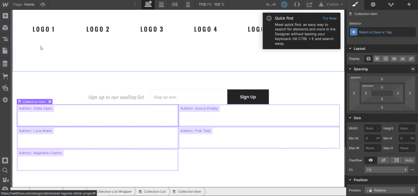 Webflow's CMS collection authors