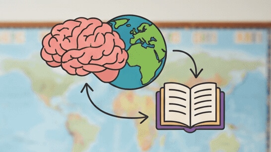 image of human brain, book and globe