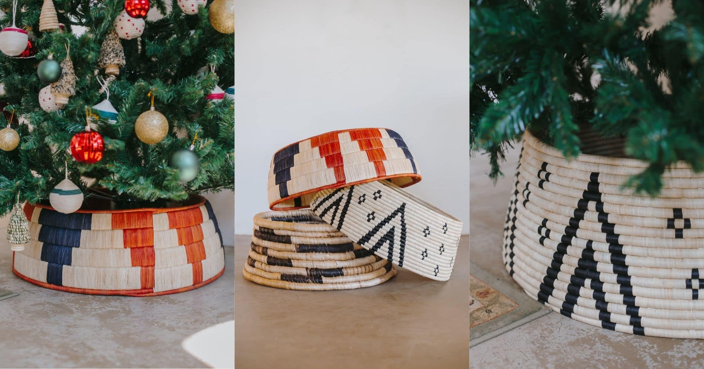 Stellenbosch Christmas Factory Sale 2026 featuring limited edition handcrafted Christmas tree skirts in colourful woven designs by Mo's Crib.