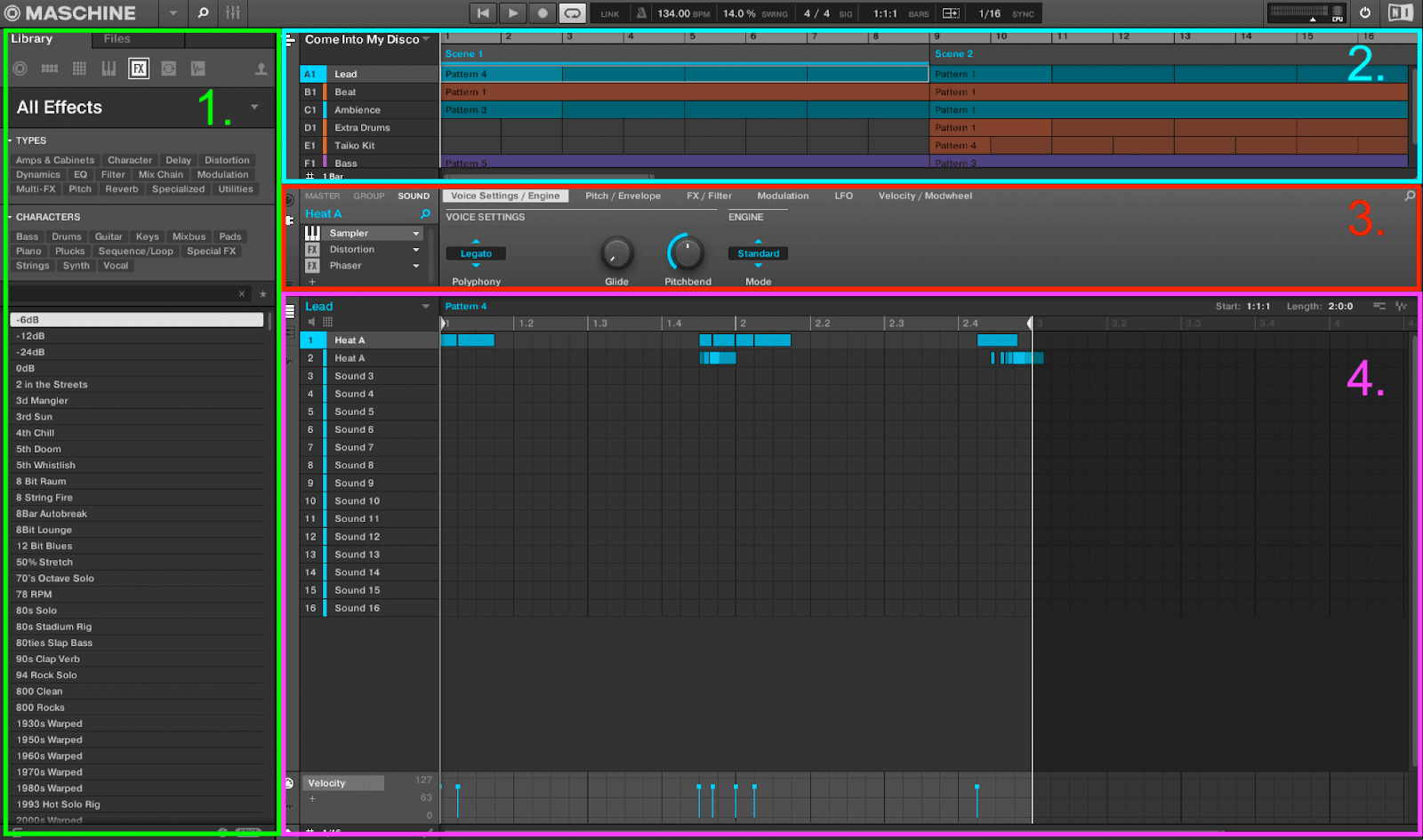 A default session in MASCHINE 2